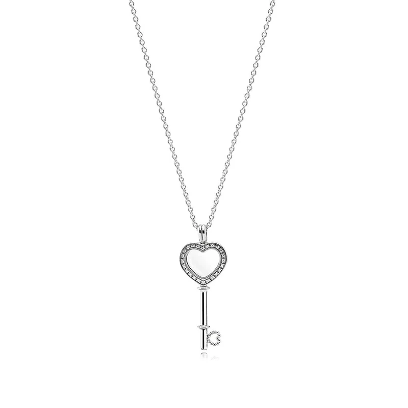 

Fashion S925 Sterling Silver Classic New Floating Locket Heart Key Necklace Women Romantic Luxury Jewelry Gift