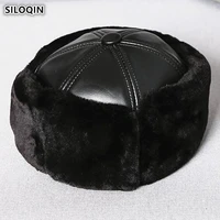 siloqin mens earmuffs caps genuine leather cap warm bomber hats men winter thicker velvet sheepskin leather ski cap dads hat