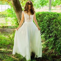 a line wedding dresses scoop neckline sleeveless white ivory appliques bridal dress long chiffon robe de mariee vestido de noiva