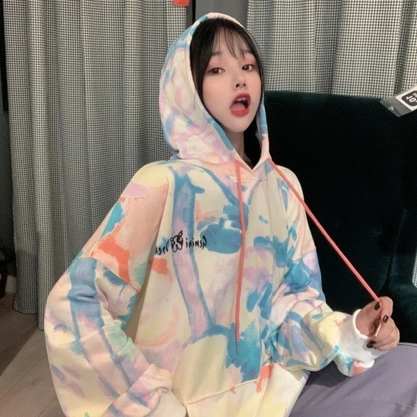 

Spring Thin Sweater Women's Hooded Tie-Dyed Graffiti