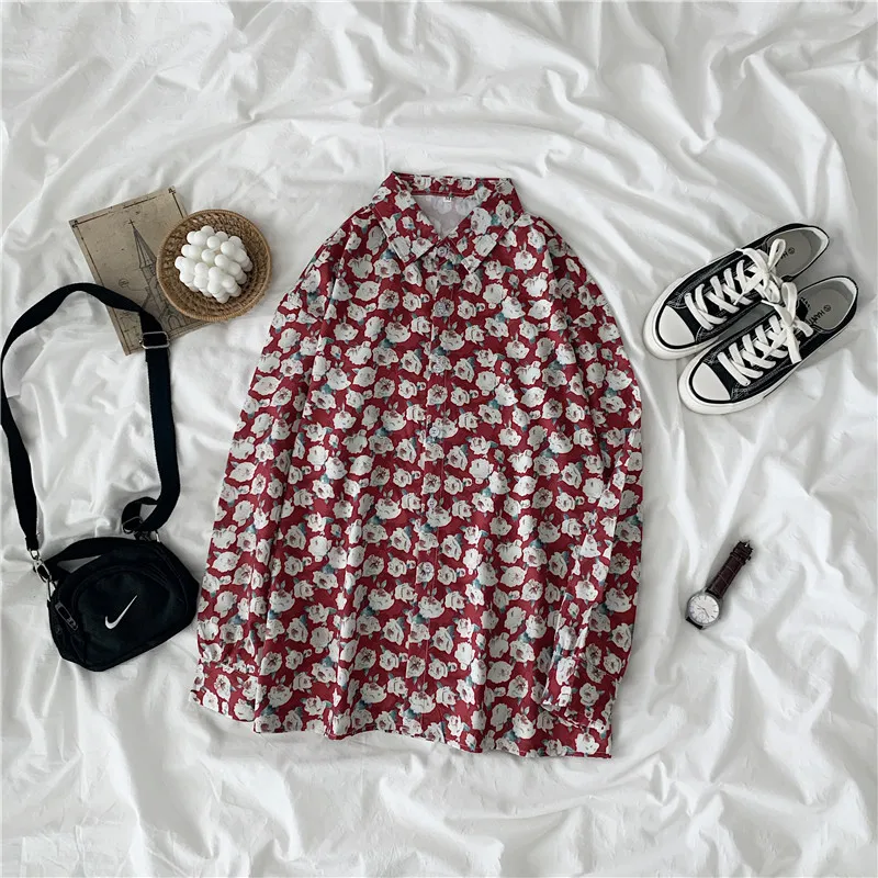 

EBAIHUI Fashion Women Flower Printing Long Sleeves Pullover Shirt Blouses Tops Casual V-neck Lightweight Stylish Trendy New