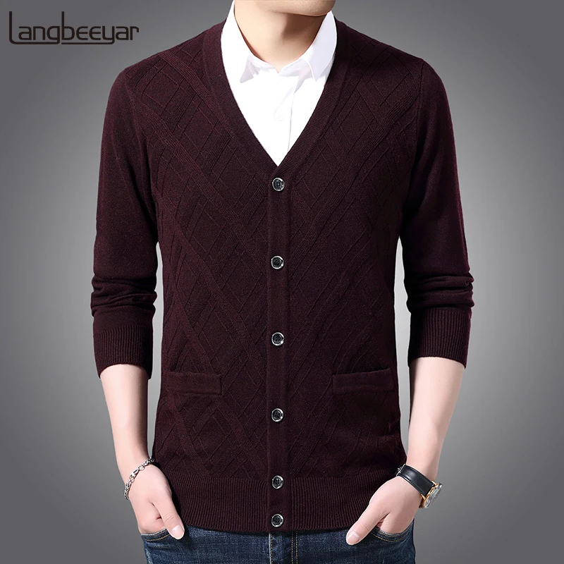 

2021 New Fashion Brand 6% Wool Sweater Men Cardigan V Neck Slim Fit Jumpers Knitwear Jacquard Winter Casual Men Clothes