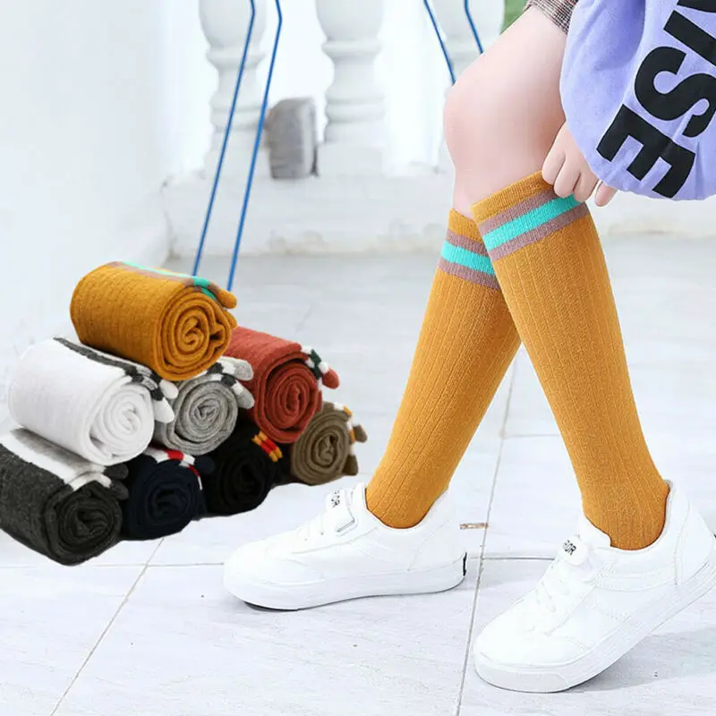 Детские чулки в консервативном стиле для девочек Полосатые осенне зимние