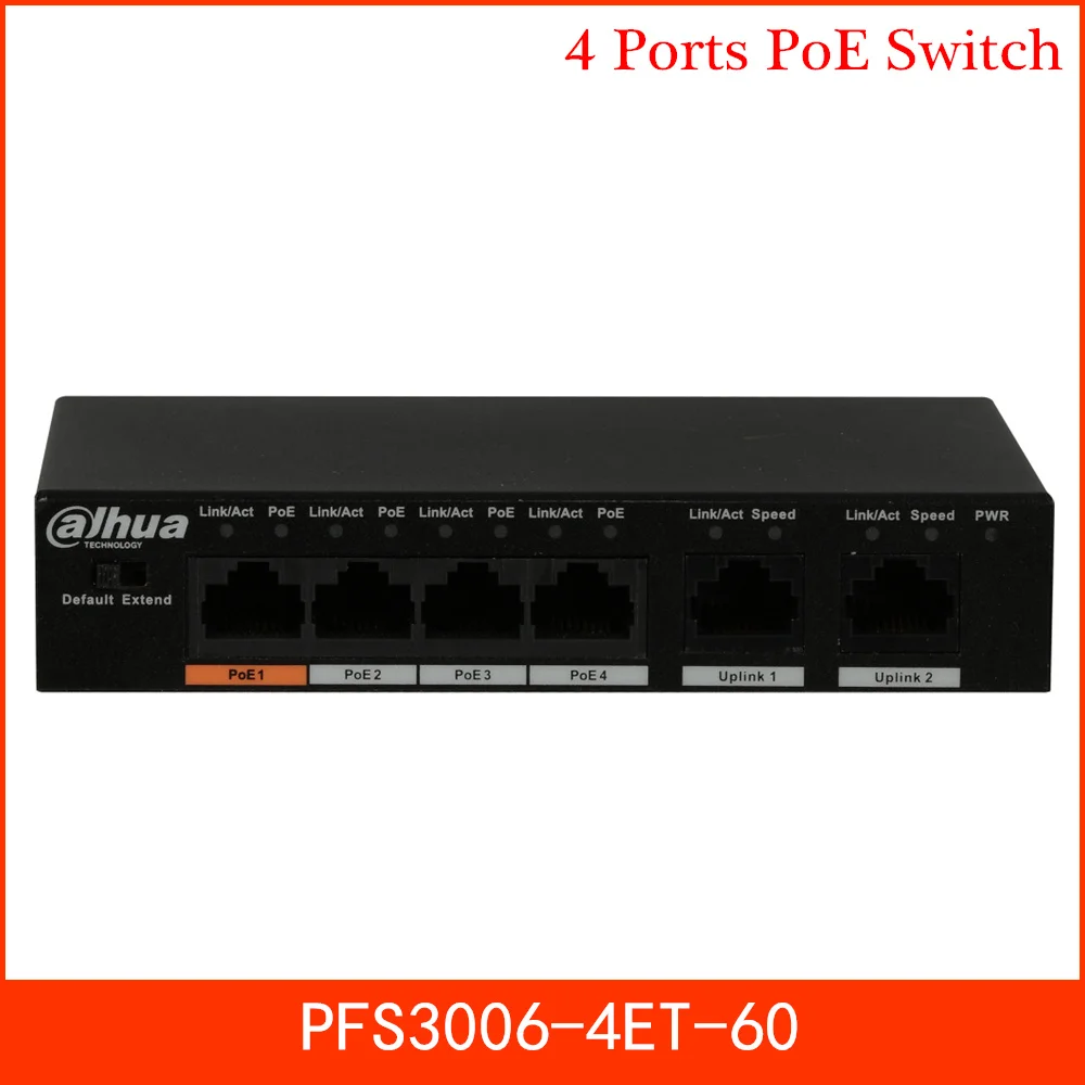 

Dahua 4 Ports Fast Ethernet PoE Switch Layer two Commercial switch MDI/MDIX Self-adaptation for IP Cameras IP Accessory