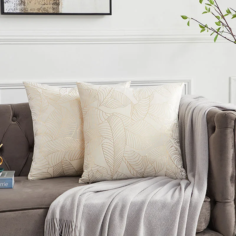 

Modern Grey Sofa Cushion Cover 45x45 Velvet with Bronzing Leaves Throw Pillow Covers Decorative for Couch Bed Home Accessories