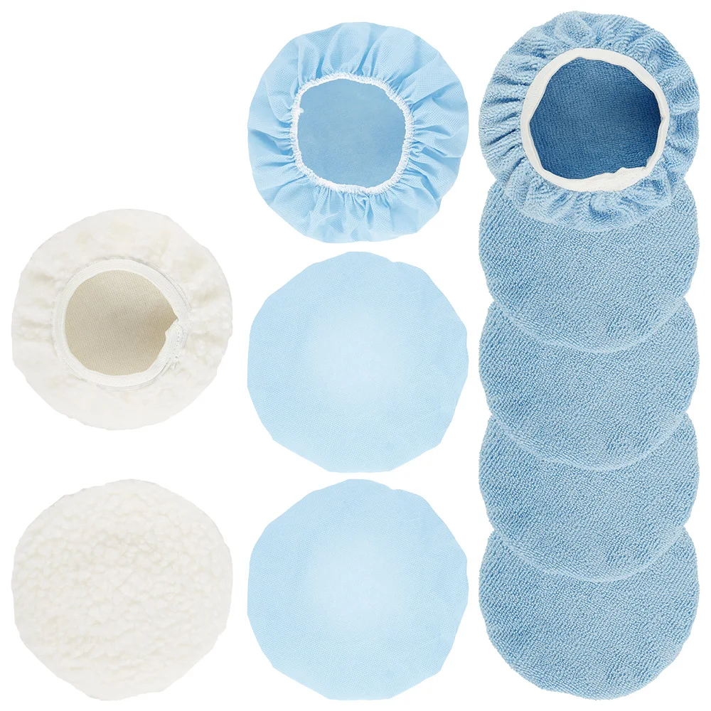 

9 10 Inch Car Polisher Pad Bonnet Waxers Bonnet Set,Woollen+Cotton+Microfiber+Coral Fleece for Car Paint Care Polishing