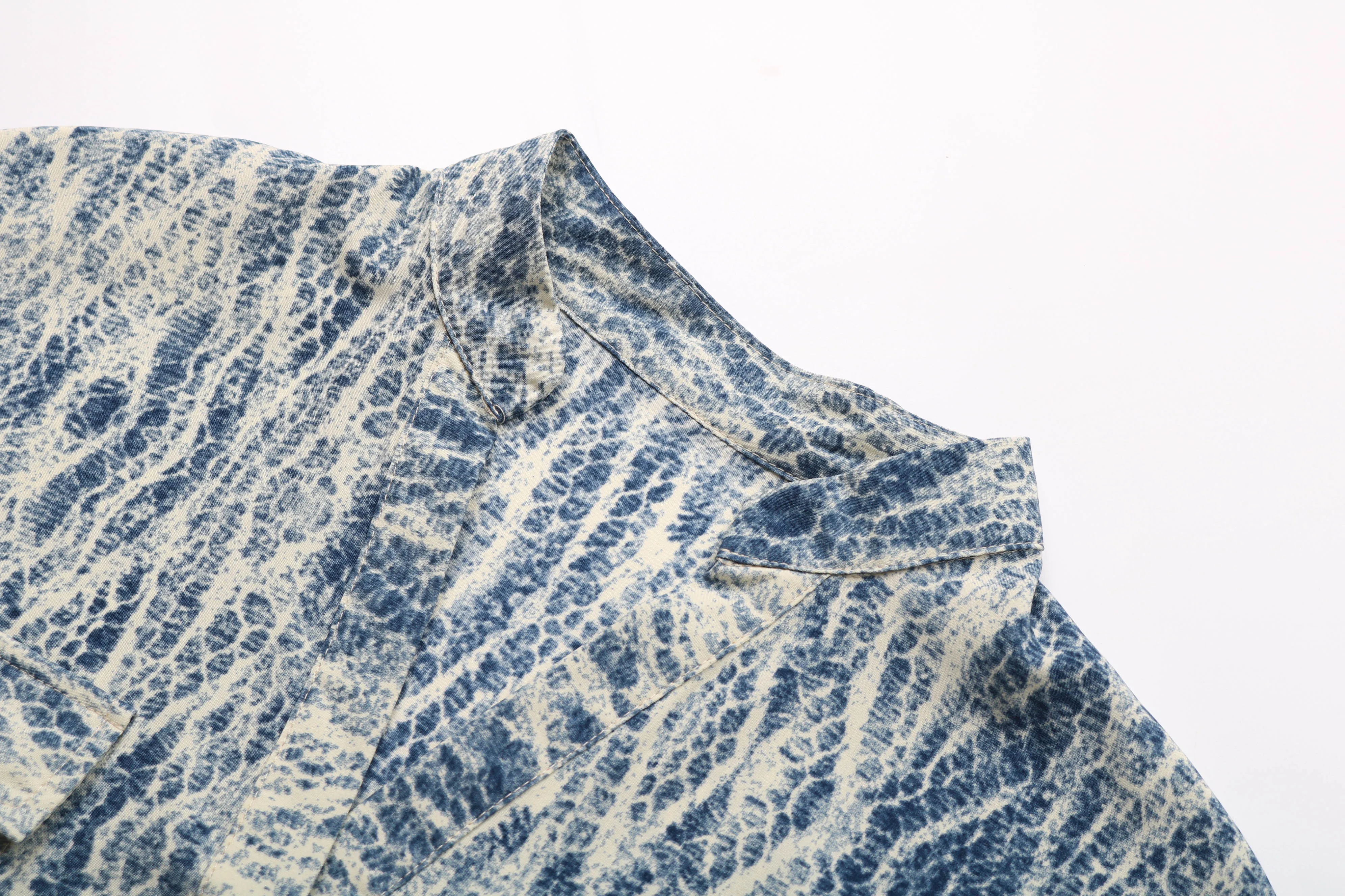 

Summer Casual V Neck Women Blouse Fashion Printed Tie-Dye Pocket Short Sleeved Shirt Ladies Work Loose Pullover Top Streetwear