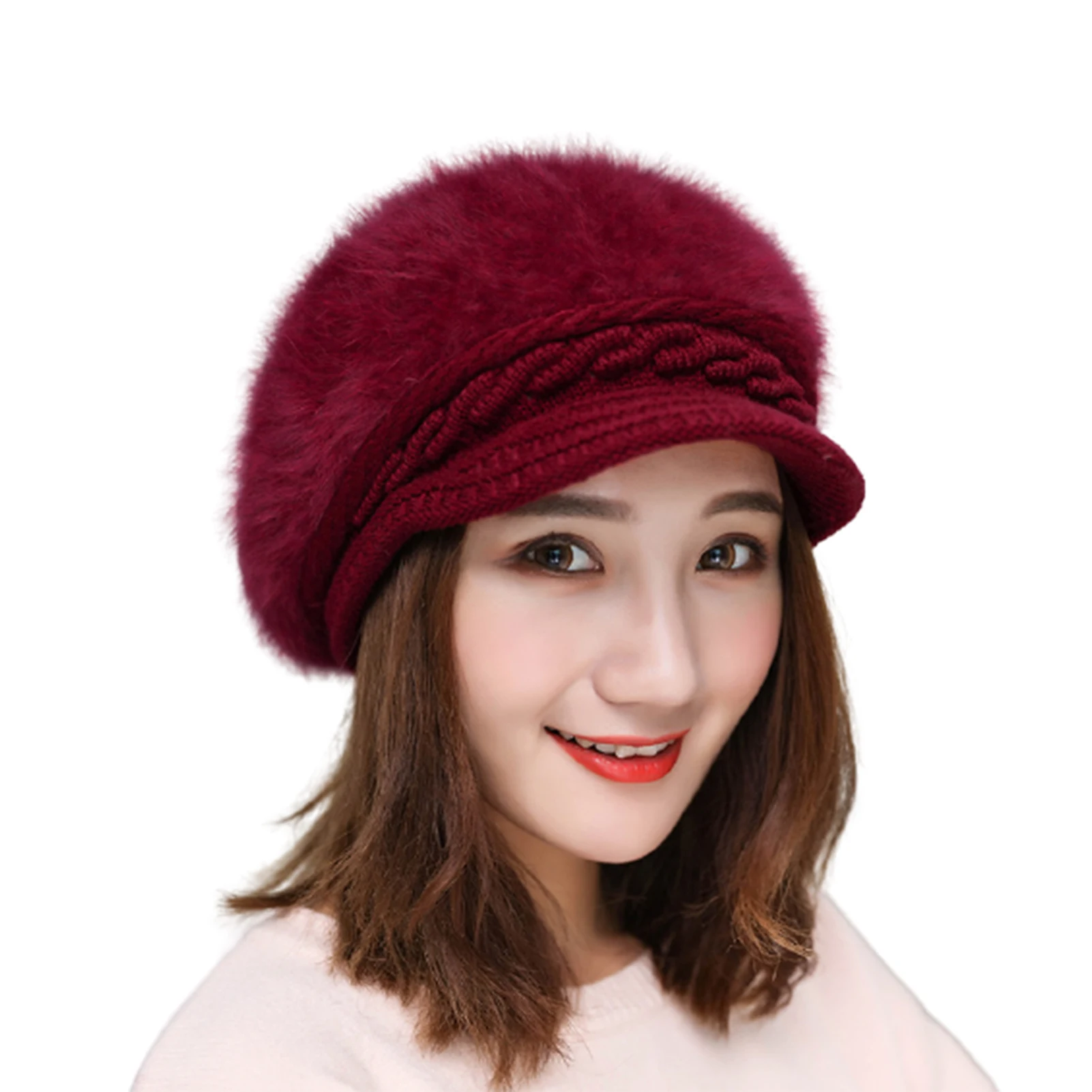 

Autumn Winter Hats Outdoor Casual Beanies Knitted Faux Rabbit Fur Warm Beret Cap Hat Camping Hiking Fishing Windproof Caps 2020
