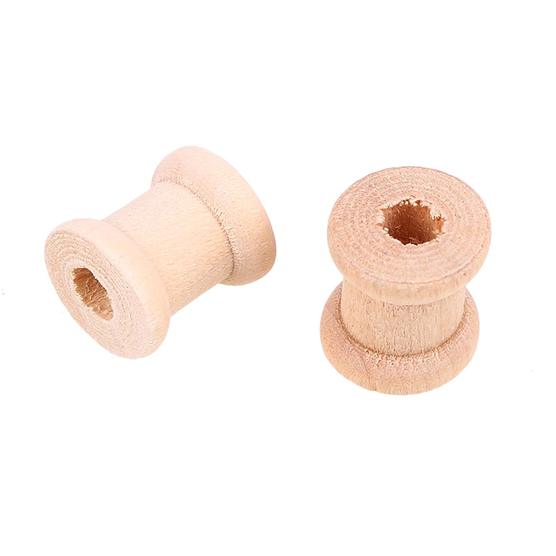

100PCS Empty Wooden Bobbins Needlework Bobbin Reel Organizer Spools Thread Accessory Natural Color Embroidery Sewing Kit