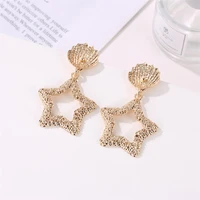 frosty wind personality metal earrings female fashion trend shell five pointed star relief earrings