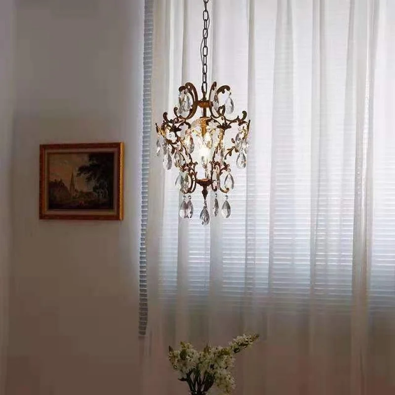 

Американская Ретро маленькая люстра полностью медная маленькая спальня ресторан балкон французские пасторальные стильные хрустальные ла...