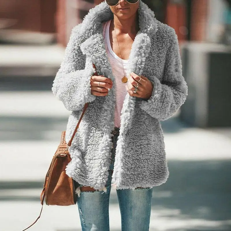 

2020 Color Lapel Long-sleeved Granular Fleece Short Coat Motorcycle Lamb Suede Wool Thick C Coat Ladies Fall/winter L W2F1