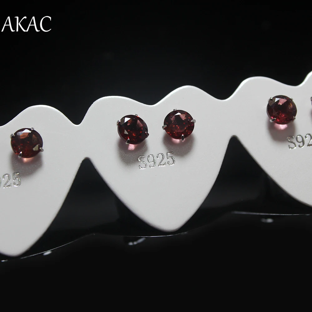 

2pairs AKAC approx5mm+-0.2 natural red garnet stud earrings for women earrings send randomly