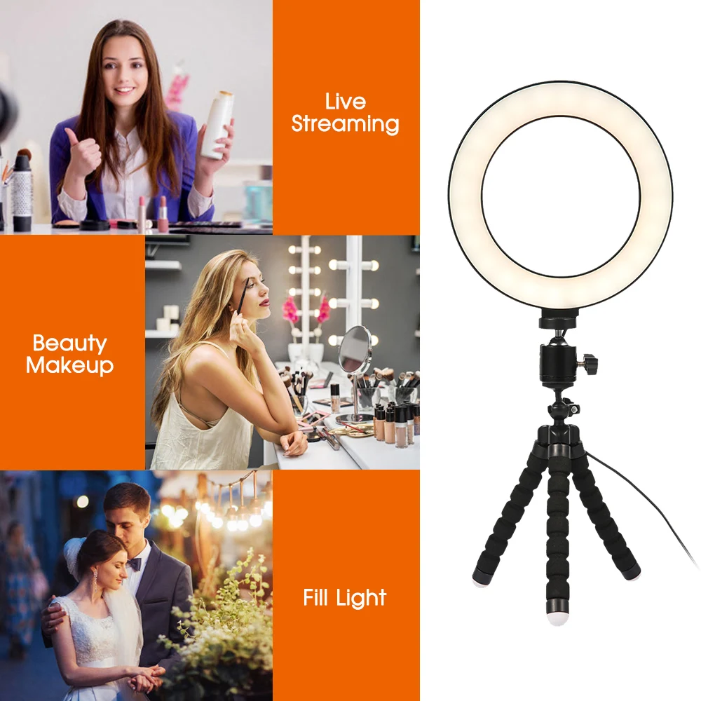 Новейший светодиодный светильник для фотосъемки кольцевой 16 см с регулируемой