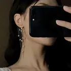 Женские серьги с бахромой, на длинной цепочке из сплава, с жемчугом