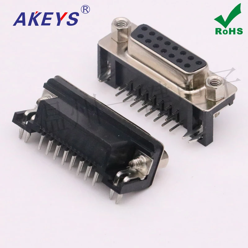 5 шт. гнездо VGA изогнутая ножка DR15P черный женский двухрядный 15 pin 90 градусов
