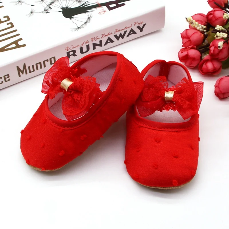 

RH-Infant Girl Solid Color Cotton Shoes Bow Princess Shoes Soft Sole Baby First Walking Toddler Shoes