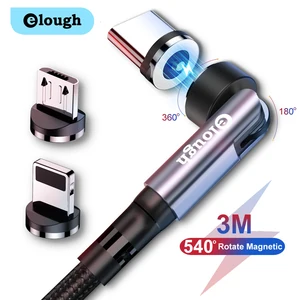 Кабель Elough usb-c, Micro USB, для iPhone, Xiaomi, с поворотом на 540 градусов, магнитный, с функцией быстрой зарядки