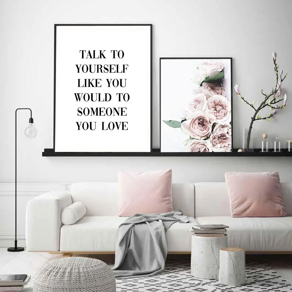 

Blush Grey Floral Poster Minimalist Flower Canvas Painting Nordic Neutral Art Print Modern Quote Wall Picture Bedroom Home Decor