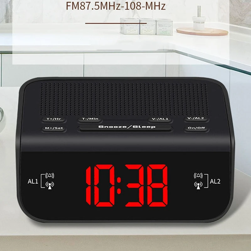 Цифровой Будильник Радио для спальни FM радио цифры затемняемый Красный дисплей