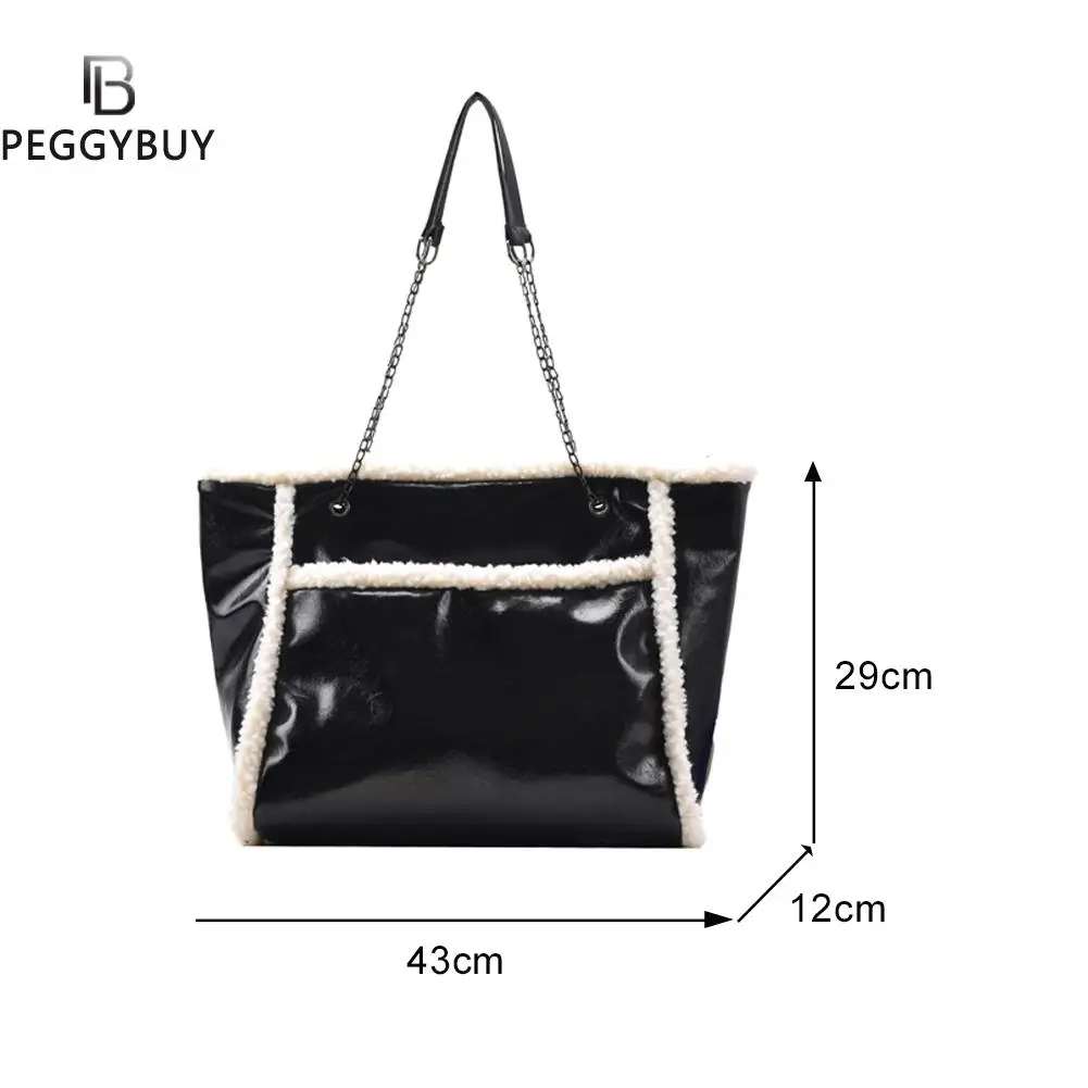 

Portable Shoulder Crossbody Bag Women Plush PU Large Capacity Chain Handbags Autumn Commuter Satchel