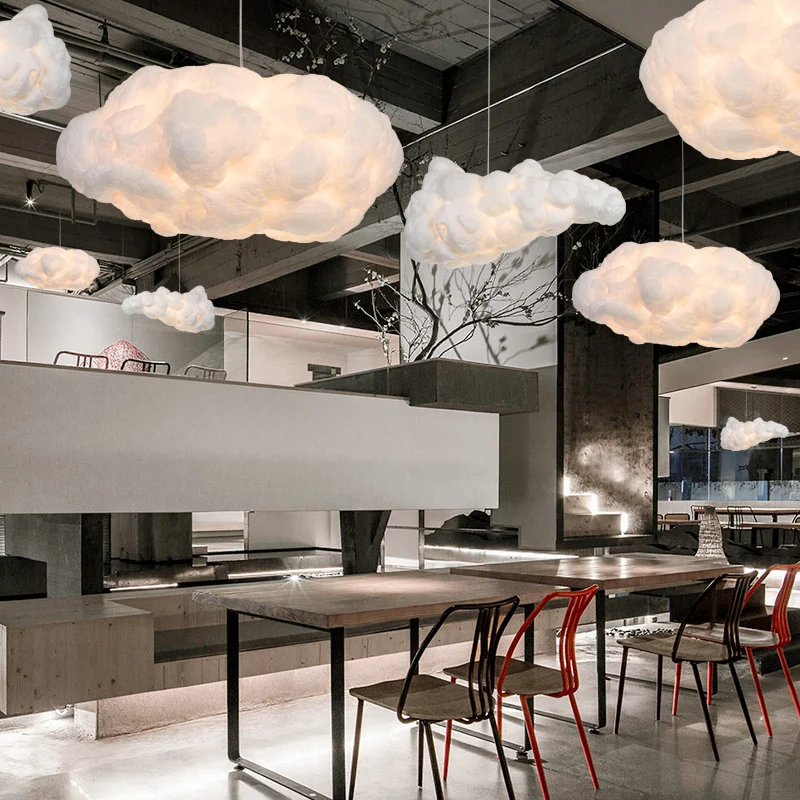 Lámpara colgante con diseño de nubes blancas para habitación de niños, luz LED creativa con nube de algodón de seda, ideal para guardería y escuela