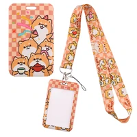 yq670 cute shiba inu dogs lanyard animals keychain campus card cover badge holder neck strap hang rope keyrings lariat kid gifts