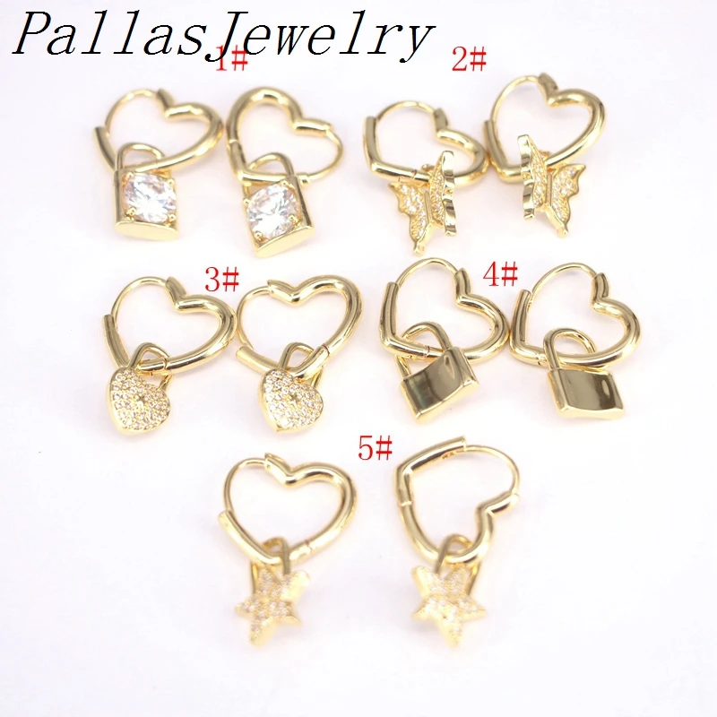 5 пар Новое поступление висячие серьги с замком женская модель золотой