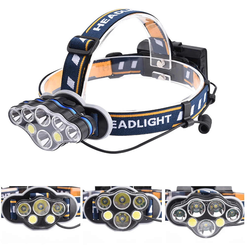 

T6+XPE+COB LED Headlamp With Rear Warning Light 8 LED Bulbs Waterproof USB Rechargeable Outdoor Headlamp Fishing Torch Light