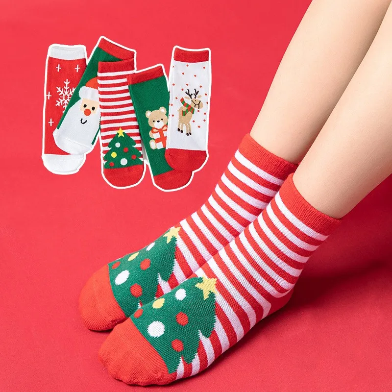 

5 Pairs Christmas Winter Cotton Socks Girls Boys Thick Warm Non-Slip Home Floor Socks Gifts Cartoon Cute Merry Xmas New Arrivals