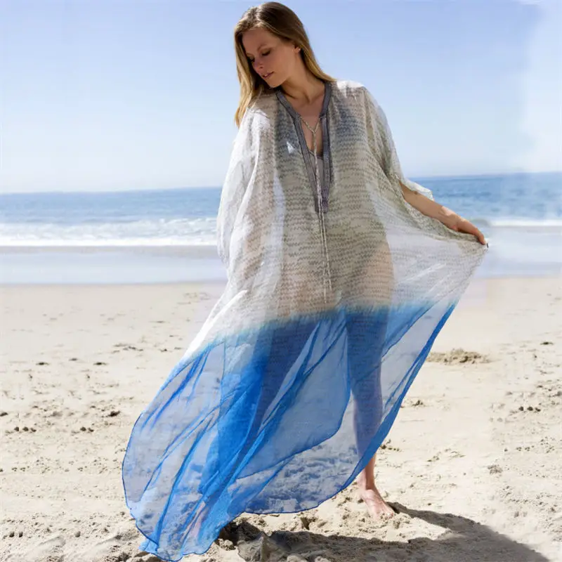 Пляжная шифоновая накидка Caftan парео для пляжа 2021 пляжная одежда оверсайз бикини
