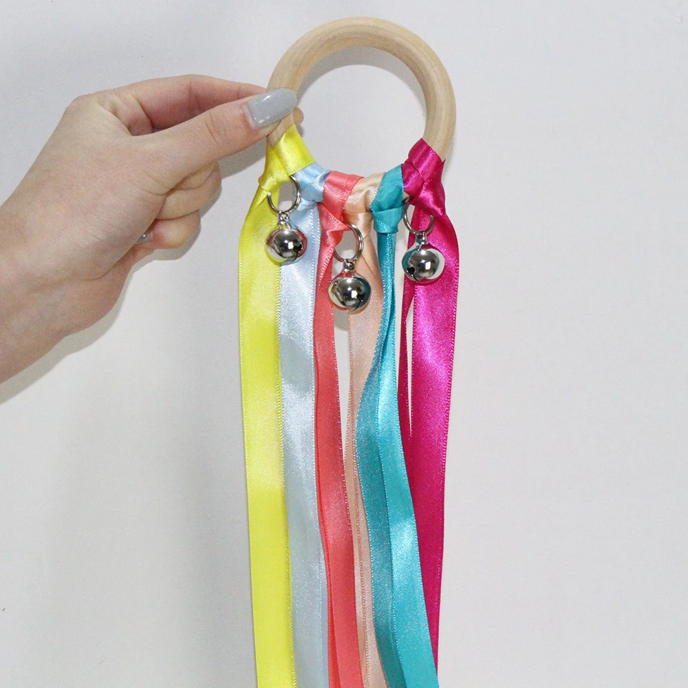 Newborns Montessori Style Sensory Toy Baby Dance Ribbon Ring Bellfor Upwards Develop Colour Recognition Sensory ADHD Autism