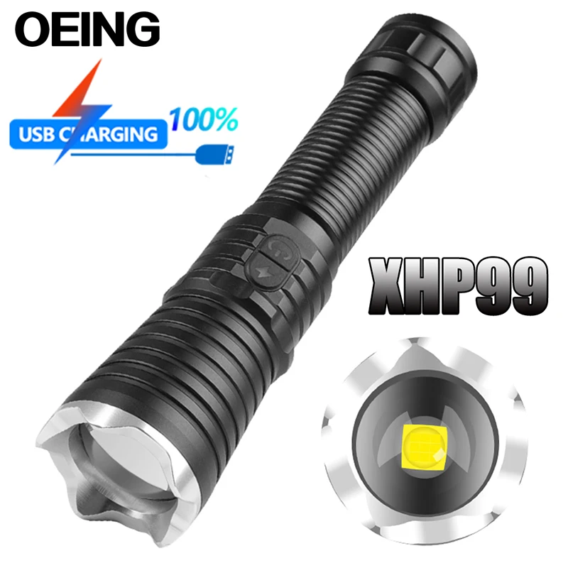 

Super Bright XHP99 LED Tactical Flashlight USB Rechargeable Zoom Waterproof Flashlight Suitable For Camping Hunting And Patrol