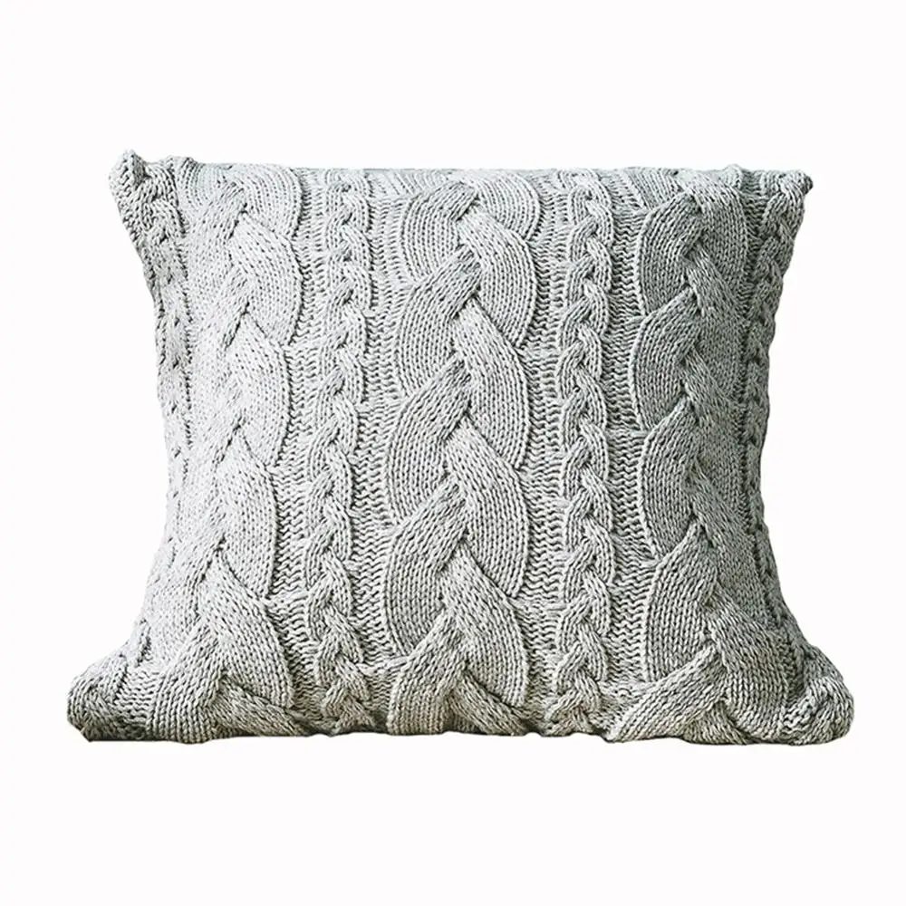 Серые вязаные наволочки с узором твист мягкие декоративные для подушки