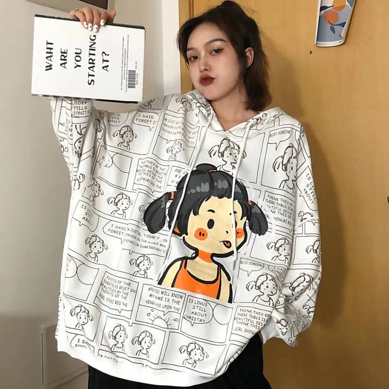 

Japanese Print Funny Cute Cartoon Printed Hoodies 2020 Japan Style Hip Hop Casual Sweatshirts Streetwear
