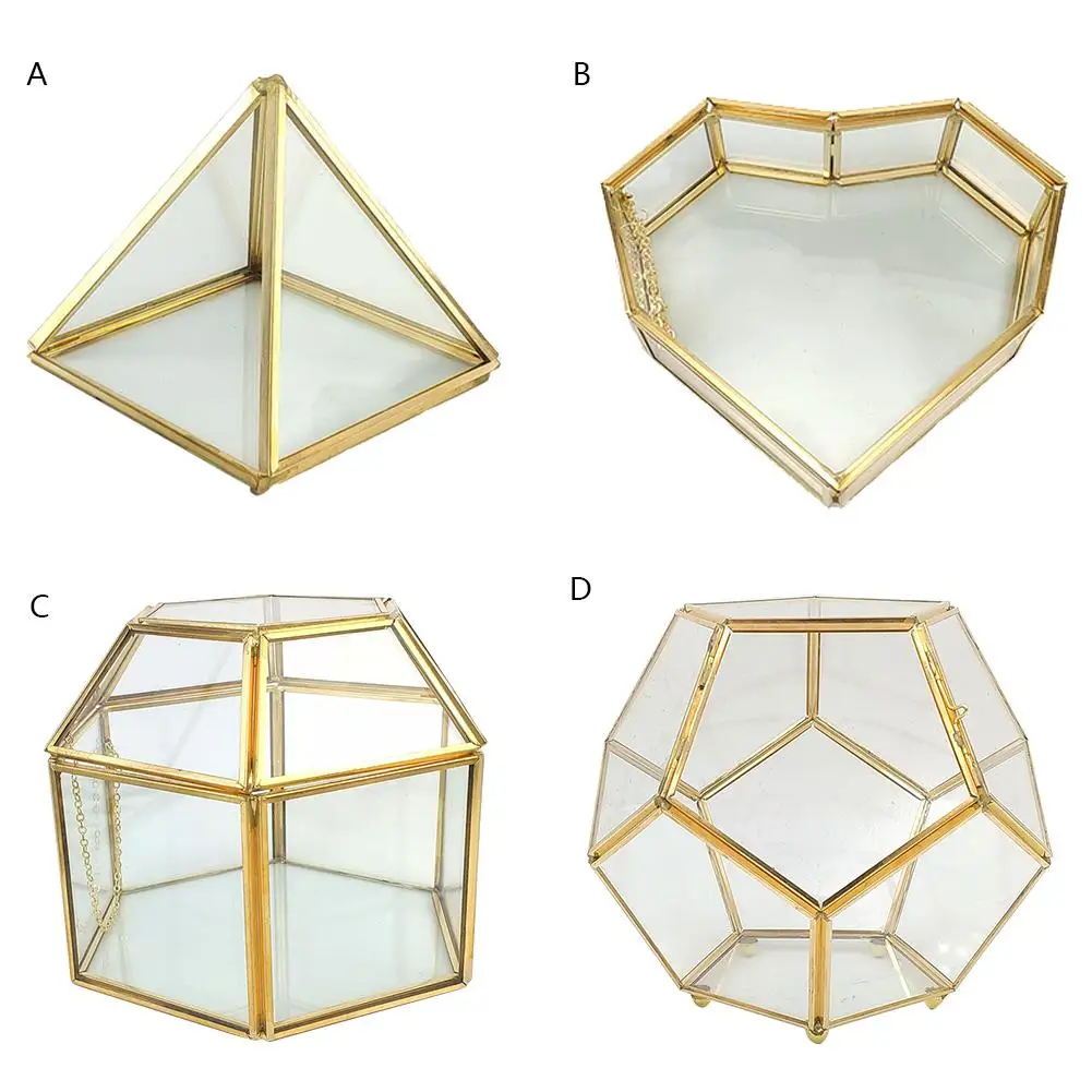 

Geometrical Clear Glass Jewelry Box Gem Trinket Case Tabletop Jewelry Ring Display Case Treasure Necklace Storage Box Organizer