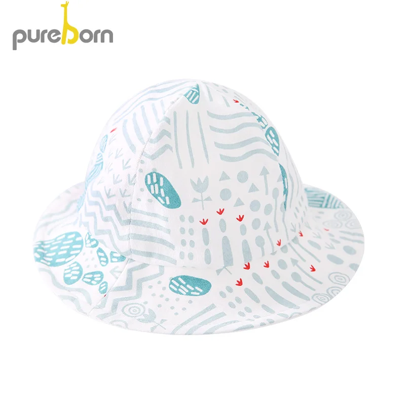 Pureborn/детская шапка для новорожденных Дышащая хлопковая детская Панама с принтом