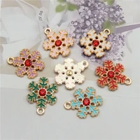 julie wang 6pcs enamel snowflake charms rhinestone mix colors alloy christmas pendant bracelet earrings jewelry making accessory