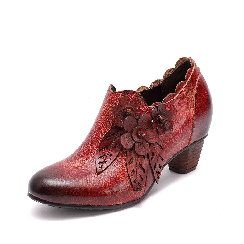 

2021 new women's round head handmade women's fashion single shoe side zipper high heels Mid Heel women's shoes