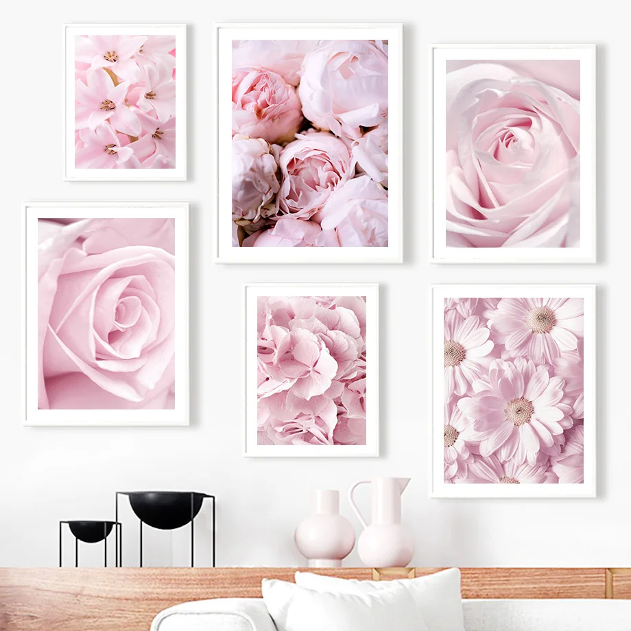 

Pink Peony Rose Daisy Lily Flower Wall HD Art Canvas Painting Nordic Posters And Prints Wall Pictures For Living Room Home Decor