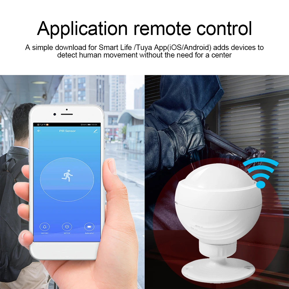 

WIFI PIR Motion Sensor Tuya Smart App Voice Control Home Office Wireless Alarm Infrared Security Motion Detector for Alexa