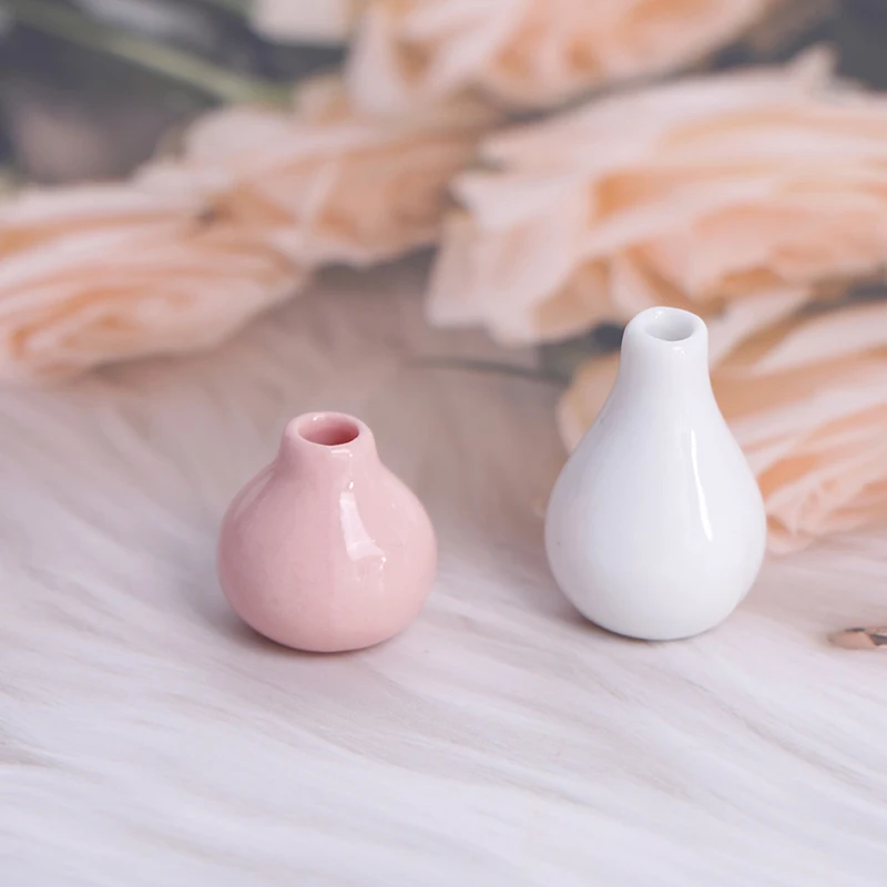 

2Pcs/Set 1:12 Doll House Ceramic Pink Blue White Vase Home Decorate Accessories