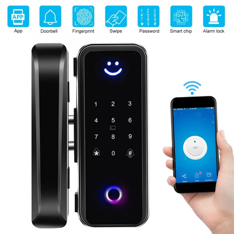 Умный Замок со стеклянной дверью сканером отпечатков пальцев IC-картой Bluetooth