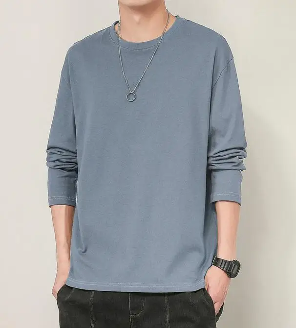 

Spring Men's Solid Colour Round Collar Long Sleeved Loose T-Shirt ABC119