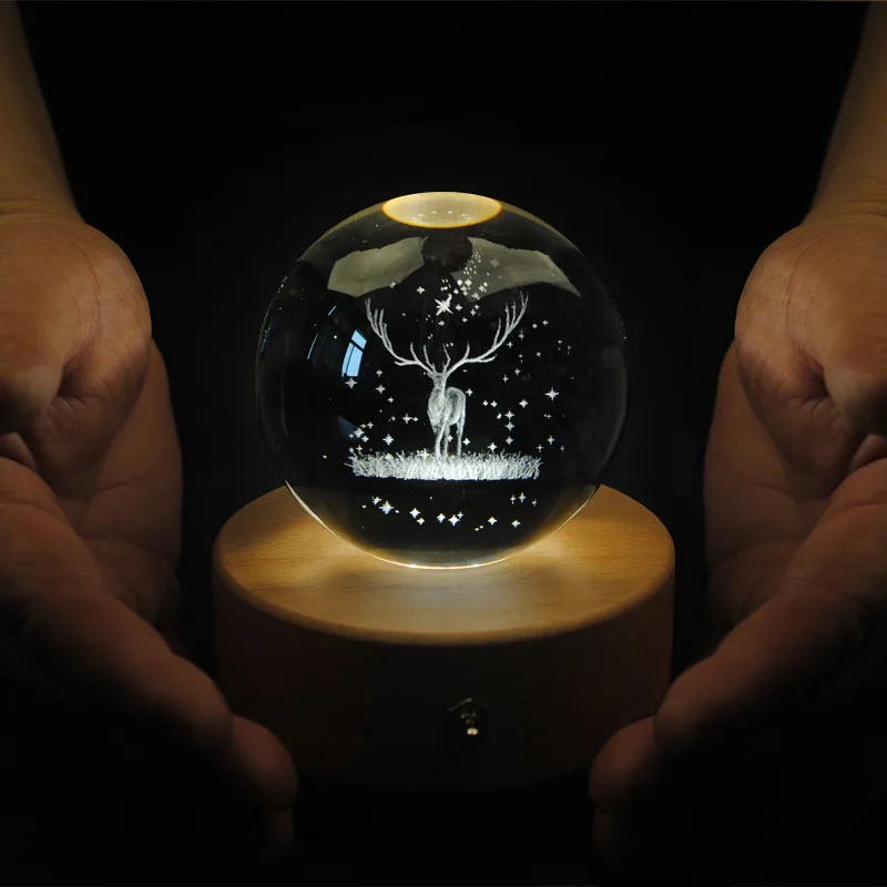 Светящийся хрустальный шар деревянная музыкальная шкатулка вращающийся