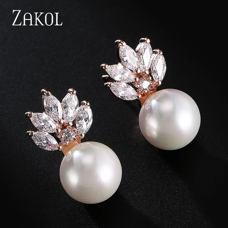 ZAKOL модные эксклюзивные серьги гвоздики с искусственным жемчугом и кубическим