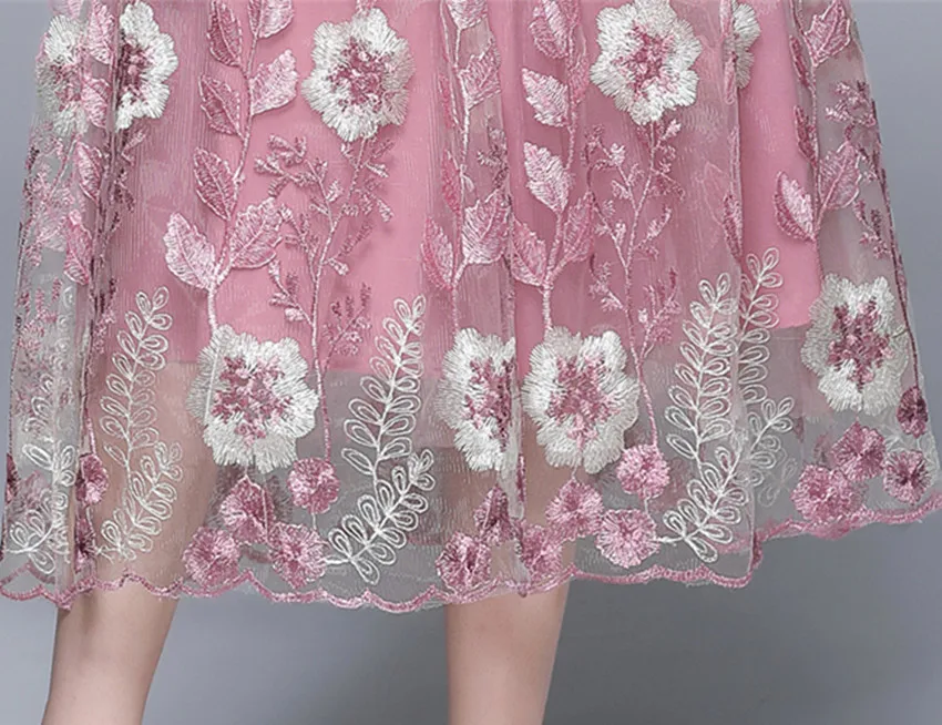 JSXDHK Шикарное женское розовое платье с цветочным принтом, новинка весна 2022 года, V-образный вырез, сетчатые цветочные вышивки, платье с высокой талией для вечеринки Vestidos Robe.