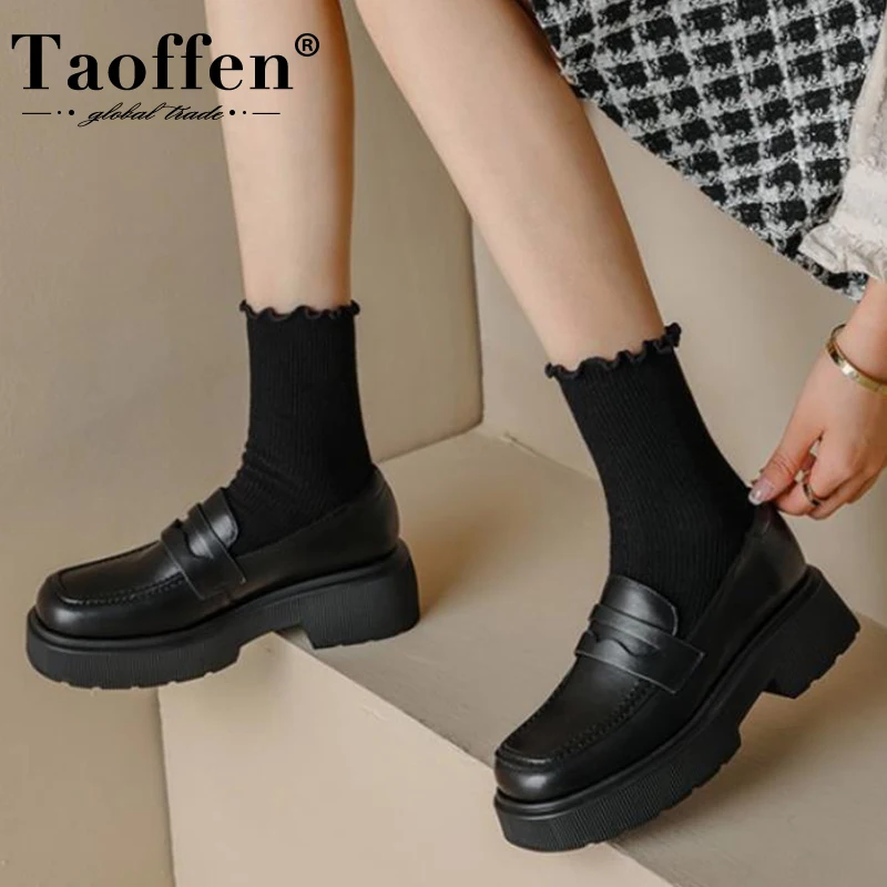 

Taoffen 2022 Women Pumps Real Leather Shoes Woman Thick Heel Square Toe Fashion Daily Club Ladies Shoes Footwear Size 34-39