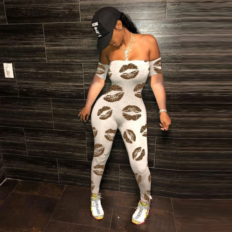 

ZKYZWX Aesthetic Print Strapless Bodycon Jumpsuit for Women Spring Sexy Short Sleeve Stretchy One Piece Club Overalls Rompers