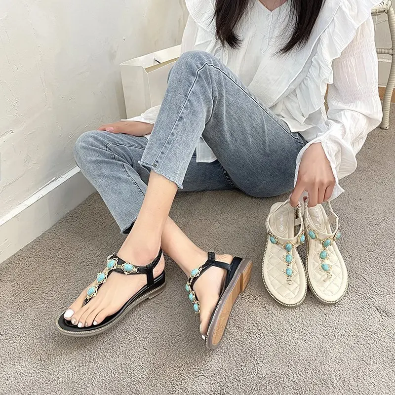 

Comfort Shoes for Women 2021 Summer Soft Luxury Sandals Clear Heels Clogs Wedge Suit Female Beige All-Match Fashion Flat Girls
